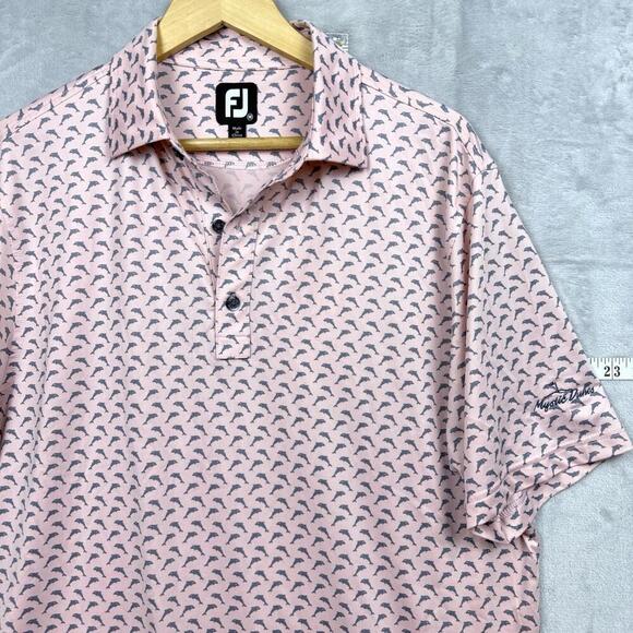 FootJoy FJ Pink Dolphin Print Golf Polo Shirt M Performance Stretch Short Sleeve - Picture 1 of 7